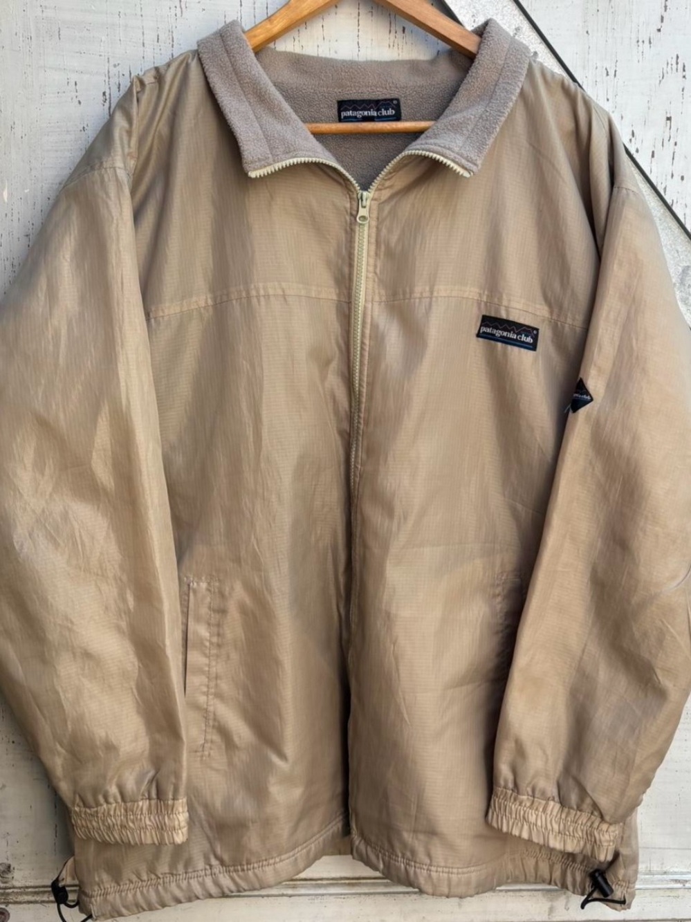 Vintage Patagonia Club Tan Zip Up Nylon Windbreaker Japanese Deep Pile Jacket XL